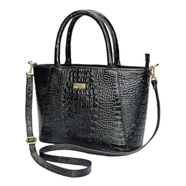 Imagem de Bolsa Feminina Ombro Transversal Tiracolo Média Tote Couro Legítimo MDXB358 (Preta)