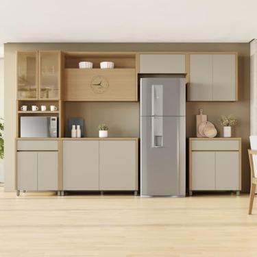 Imagem de Cozinha Completa 6 Peças 12 Portas 2 Gavetas Condessa 350cm 100% Mdf Carvalho/Greige
