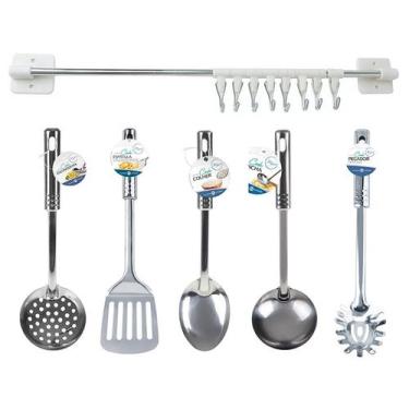 Imagem de Jogo Utensílios de Cozinha Aço Inox Kit 6 Peças Com Suporte - Art Hous