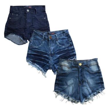 Imagem de Kit 3 Shorts Jeans Premium Hot Pants Cintura Alta Atacado - Capitan, J