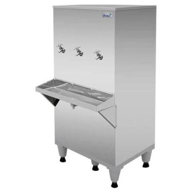 Imagem de Bebedouro Industrial Inox Coluna 100 Litros 3 Torneiras Ra10 Com Kit F