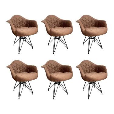Imagem de Kit 6 Poltronas Jantar Eames Eiffel Estofadas Caramelo Base Ferro Pret