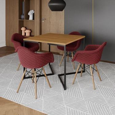 Imagem de Jogo de Mesa Industrial Base Preta Tampo Quadrado 90cm Canela com 4 Po