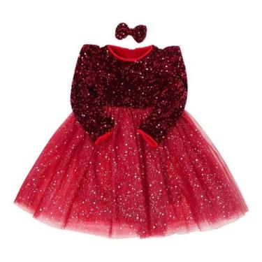 Imagem de Vestido Infantil Luxo Bordado Em Lantejoulas Manga Longa - anjo da mam