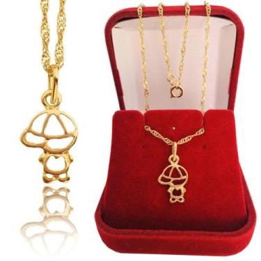 Imagem de Colar Gargantilha Corrente e Pingente Menino Filho Banhado a Ouro 18k 