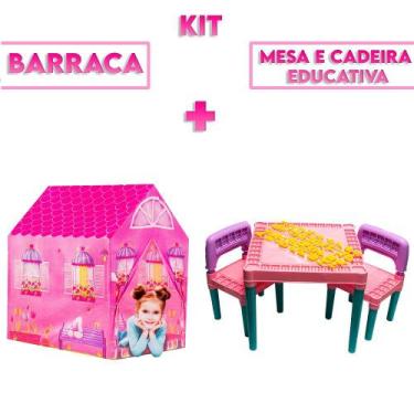 Imagem de Kit Barraca Minha Casinha e Mesinha Infantil Rosa - DM Toys e Tritec