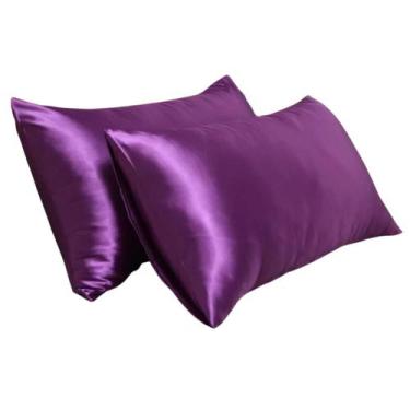 Imagem de Kit 02 Fronhas Cetim 70cm x 50cm Anti Frizz Roxo - Tuca Casa