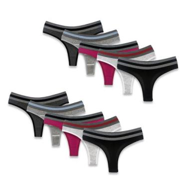 Imagem de Kit com 10 Tangas Fio Listras Algodão Penteado - Click Mais Bonita, M