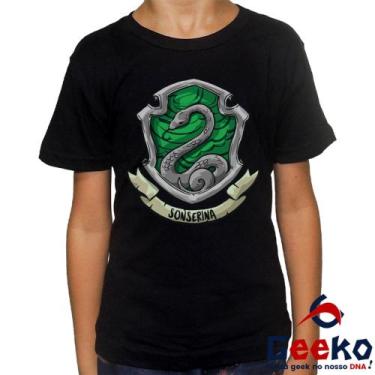 Imagem de Camiseta Infantil Sonserina 100% Algodão Harry Potter Hogwarts Slyther