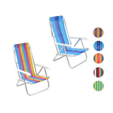 Imagem de Kit 2 Cadeira De Praia Reclinável 8 Posições Alumínio Camping Piscina 