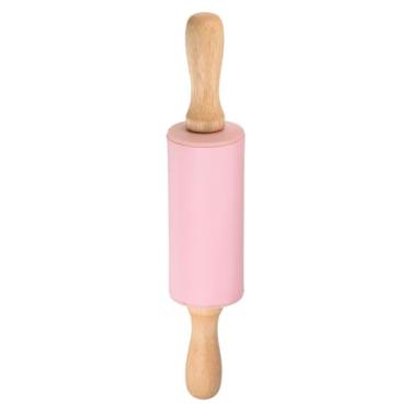 Imagem de HARFINGTON Rolos de silicone para assar cabo de madeira de 23 cm antiaderente, rolo pequeno para massa, pizza, pastelaria, fondant, cozinha, rosa