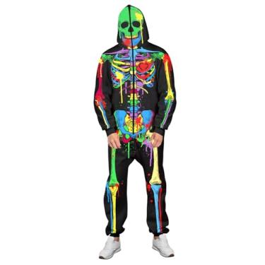 Imagem de Roevite Macacão feminino masculino de esqueleto de Halloween com zíper e esqueleto de Halloween, Esqueleto multicolorido, Small-Medium