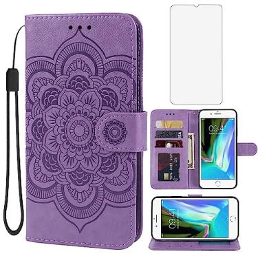 Imagem de Bohefo Capa para iPhone 7 Plus, capa carteira para iPhone 8 Plus com protetor de tela de vidro temperado, capa flip de couro mandala, suporte para cartão de crédito, suporte para Apple iPhone 7 Plus/8