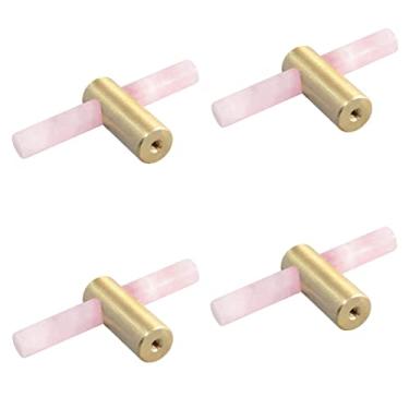 Imagem de Rockcloud 4 maçanetas de barra em T de pedra de cristal com parafusos, puxadores de ferragens de armário de cozinha para gaveta armário cômoda de armário, rosa