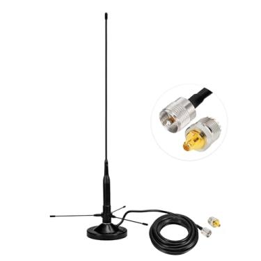 Imagem de Bingfu Antena de rádio amador móvel para veículos com planos de terra Dual Band VHF UHF 136-174MHz 400-470MHz Antena de chicote macio de montagem na base magnética PL259 conector macho para carro
