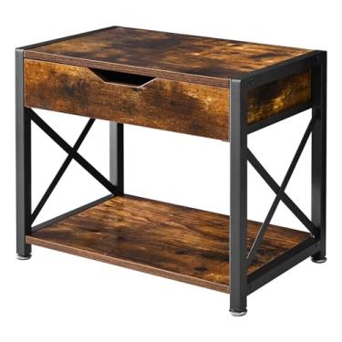 Imagem de IBUYKE Suporte de impressora de mesa de 2 níveis, organizador de mesa multiuso, suporte de impressora de madeira com armazenamento de gaveta para pastas, livros, para fax, scanner, escritório em casa,