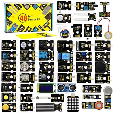 Imagem de KEYESTUDIO Kit inicial de 48 módulos de sensores para Arduino com LCD, relé 5v, som, módulos de LED, servo motor, movimento, sensor de pressão, sensor de gás, etc. Programação para iniciantes e