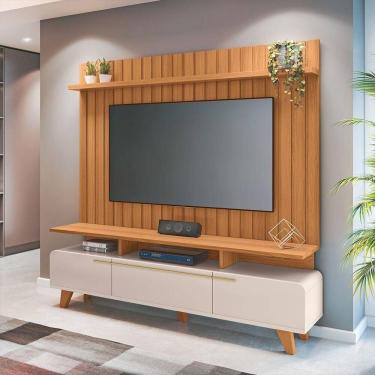 Imagem de Conjunto Decorativo Bancada Riven E Painel Suspenso Luogo Mdp-mdf Off White-cinamomo G26 - Gran Belo