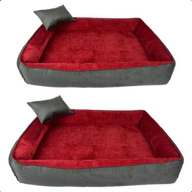 Imagem de Kit 2 Cama para Cachorro Caminha Pet Scott Travesseiro Veludo Vermelho