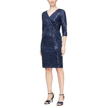 Imagem de Alex Evenings Vestido feminino curto com frente torcida, Lantejoulas de manga azul-marinho, 50