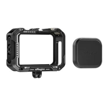 Imagem de Aovee Gaiola protetora de alumínio com capa de silicone para lente Gopro Hero 13/12/11/10/9 preta, gaiola de metal durável, suporte para disparo vertical e horizontal (modelo premium)