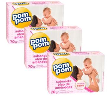 Imagem de Kit 3 Sabonete Infantil Pom Pom Óleo de Amêndoas 70g