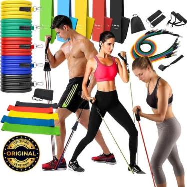 Imagem de kit 16 pç elásticos de tensão para 300 exercícios + 2 bolsas - malhar 