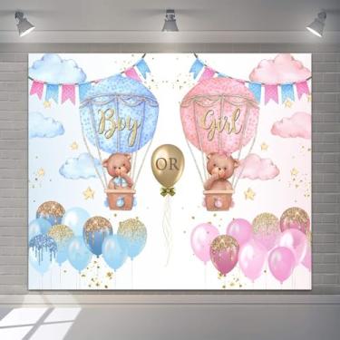 Imagem de hraiufc Urso para menino ou menina, pano de fundo revelador de gênero, 3 x 2,4 m, bola rosa e azul, revela gênero para recém-nascido, tema de chá de bebê, fotografia de fundo para decoração de festa