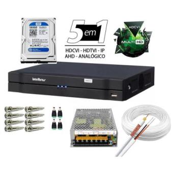 Imagem de Kit Dvr 4 Canais Intelbras Full Hd + Cabo + fonte + Conectores C/Hd 50