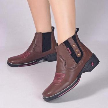 Imagem de Bota Feminina Country Texana Bico Quadrado - Cris Sousa, Café, Pink, 3