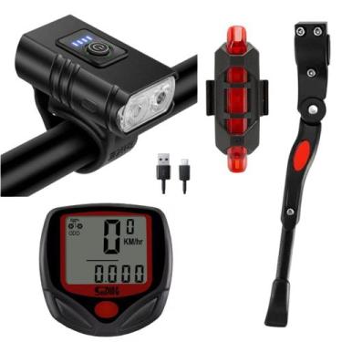 Imagem de Pezinho de Bike Velocimetro com Fio Lanterna Frontal com Led T6 e Pisc