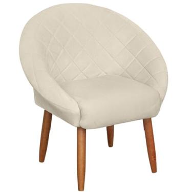 Imagem de Cadeira Poltrona para Clínica Decorativa resistente confortável tecido veludo confortável pés de madeira reforçado MOBLAN decor (BEGE)