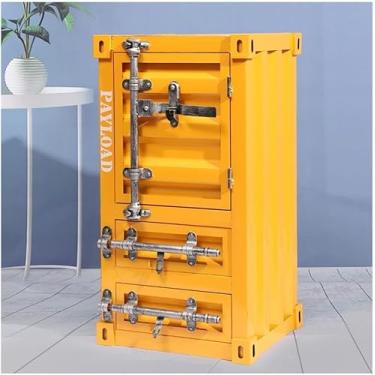 Imagem de Armário de metal estilo industrial armário de armazenamento de metal com gaveta, recipiente criativo, armários de armazenamento de mesa de cabeceira, para casa, restaurante, bar, academia, amarelo, 40