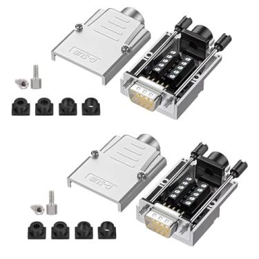 Imagem de Willwewon 2 peças DB9 conector breakout macho, D-SUB 9 pinos RS232 RS485 adaptador serial para terminal conector módulo de sinal com parafusos de caixa de metal porcas
