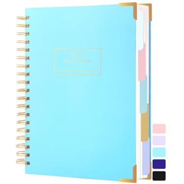 Imagem de Caderno espiral de capa dura com abas de 20,32 cm x 25,40 cm, caderno de composição pautado para faculdade com 5 assuntos para trabalho, volta às aulas, presentes, azul