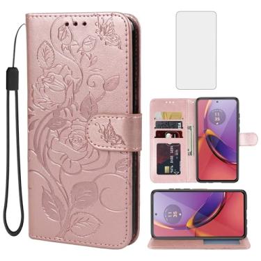 Imagem de Vavies Capa para Moto G84, Motorola G84 XT2347 Capa carteira com protetor de tela de vidro temperado, flor de couro flip suporte para cartão de crédito capa para celular Motorola Moto G84 5G ouro rosa