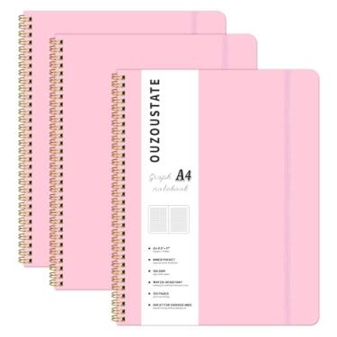 Imagem de Ouzoustate Caderno quadriculado de 21,6 cm x 28 cm, caderno de papel milimetrado rosa A4, capa dura, pautado na faculdade, para trabalho, 120 páginas, 100 g/m², diário espiral grande e espesso para