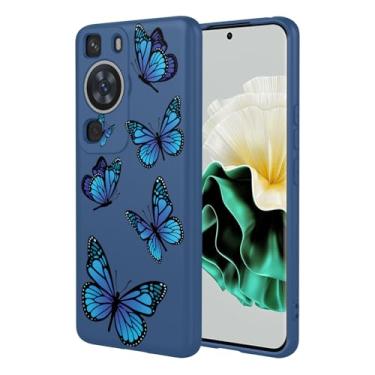 Imagem de HTXWXJC Capa de telefone para Huawei P60 Pro, Huawei P60 MNA-AL00 LNA-AL00 Capa à prova de choque flexível bumper TPU capa macia padrão borboleta capa de telefone para Huawei P60 Pro borboleta azul