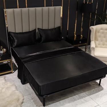 Imagem de ZiDeTang Conjunto de lençóis King 4 peças de cetim - respirável e refrescante, confortável, hotel, luxuoso, macio e livre de rugas, cor preta