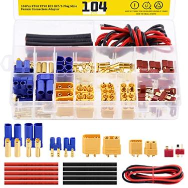 Imagem de Mardatt 104 Pcs XT60 / XT90 /EC3 / EC5/T-Plug Deans/3.5mm Banana Plug Male Female Adapter Connectors with Heat Shrink Tube and Silicone Wire for RC Battery Charger ESC Motor Accessories
