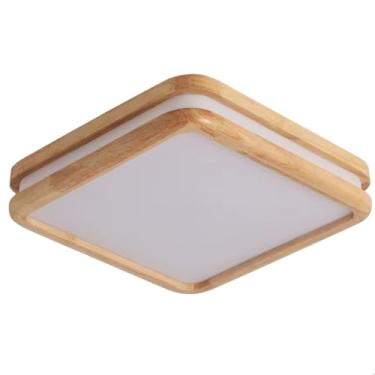 Imagem de Plafon Sobrepor Amadeirado Redondo Quadrado Bambu 3 em 1 Luminária LED para Sala Quarto Varando Cozinha Iluminação Residencial (Quadrado)