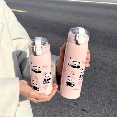 Imagem de Garrafa Termica Escolar infantil Rosa com canudo de silicone Para bebidas quentes e frias.