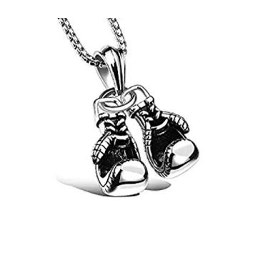 Imagem de Colar com pingente de corrente Duan Hip-Hop Punk de aço inoxidável, luvas de motociclista de boxe, colar com pingente de corrente de combate 61 cm, Prata, 1
