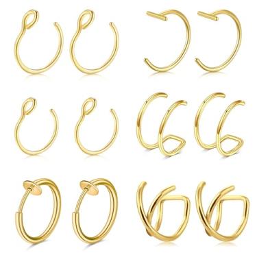 Imagem de QWALIT Piercing de lábio falso, anel de nariz falso, piercing de nariz falso, piercing de nariz falso, anéis de lábio falso, piercing de mordida de cobra falsa, clipe de piercing para lábios, brincos de orelha, Metal, aço inoxidável