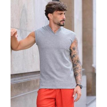 Imagem de Camiseta regata masculina machão tricot premium texturizada gola v - L