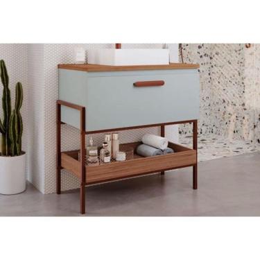 Imagem de Bancada De Banheiro Balcão Portinari 1 Porta C- Cuba 80cm Pistache-freijo - Mgm