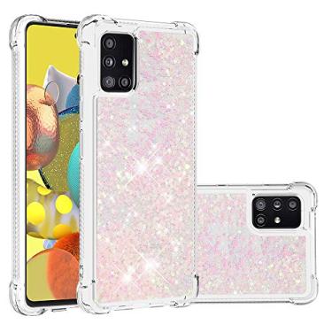 Imagem de OOPKINS Capa para Samaung A51 5G Glitter Líquido Brilhante Flutuante Luxo Brilhante Areia Rápida Transparente Silicone TPU Macio À Prova de Choque Capa Fina para Samsung Galaxy A51 5G Pentagrama Rosa