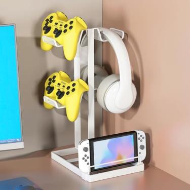 Imagem de WOCHUANGSI Suporte de controle de jogo de várias camadas, organizador ideal para controle de jogos para PlayStation 5, PS4, Xbox, fone de ouvido, acessórios de mesa para jogos (branco, 2 camadas)
