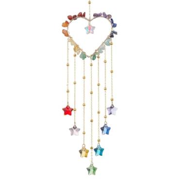 Imagem de LiQunSweet 3 peças de vidro em forma de coração pedra preciosa natural pendurada sonho apanhadores de sol pedra lasca amor cristal estrela ornamentos apanhadores para janela quarto festa casa parede