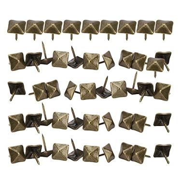 Imagem de Prego de estofamento de 50 pces, tachas de estofamento de bronze do prego da mobília da cabeça quadrada antiga para a decoração da mobília de casa (Side length 12mm*Total length 18mm)